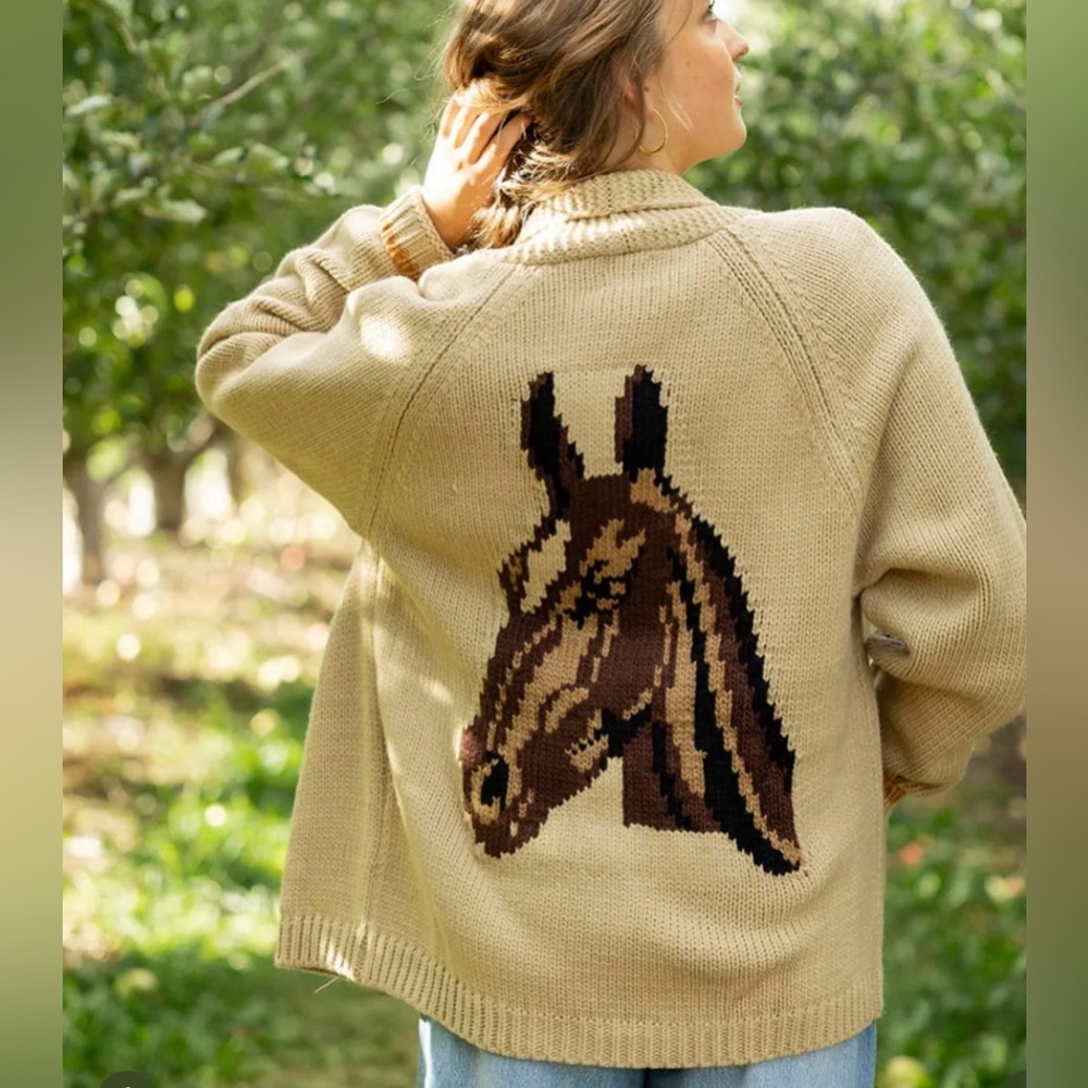 Pink Pineapple Vintage Inspired Horse Cardigan (New Wthout Tags)
